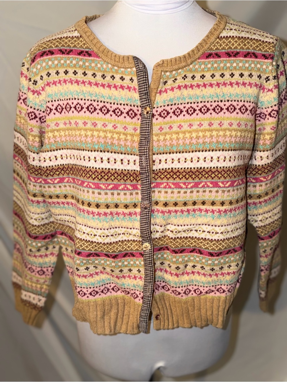 Villager vintage multicolored Fair Isle knit button-up cardigan